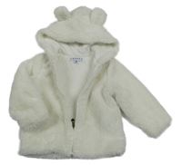 Biela kožušinová podšitá bunda s kapucňou s uškami CREEKS