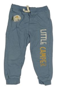 Modrošedé tepláky s medvídkem a nápisem so cute