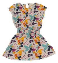 Bielo-staroružové vzorované melírované šaty s tukanmi a kvietkami Sense Organics