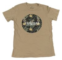 Béžové tričko s nápisem a logem a lístečky JACK&JONES