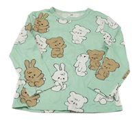 Mentolové tričko s medvedíkmi a zajačikmi H&M