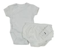 Nové - 2Set - Bílé zavinovací body PRIMARK + kalhotky na plenky s kanýrky Matalan
