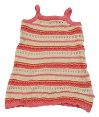 Smetanovo-ružovo-červené pruhované vzorované háčkované šaty H&M