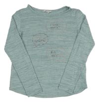 Mentolové melírované úpletové mikinotriko s nápismi a smajlíkmi a mačičkou a tigrom H&M