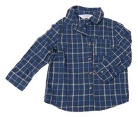Tmavomodro-béžová kostkovaná vzorovaná košile PRIMARK