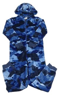 Modro-tmavomodrá army chlpatá kombinéza s kapucňou F&F