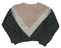 Sivo-ružovo-svetloružový chlpatý crop sveter Primark