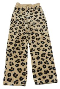 Béžové plyšové tepláky s leopardím vzorem H&M