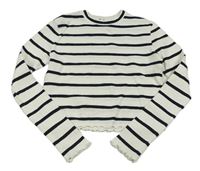 Bielo-čierne pruhované rebrované crop tričko H&M