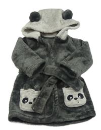 Antracitovo-sivý chlpatý župan s vreckami s pandami a kapucňou George
