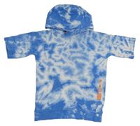 Modro-biela batikovaná mikina s potlačou a kapucňou F&F