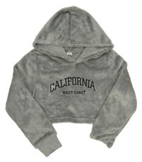 Sivá chlpatá crop mikina s nápisom a kapucňou Shein