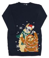 Tmavomodré svetrové šaty s lamou a lenochodem Pepperts