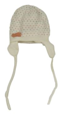 Smotanová vzorovaná pletená čapica s mašlou Topomini