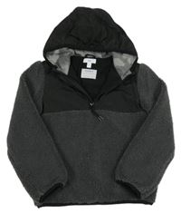 Antracitovo-černá huňato/šusťáková zateplená bunda s kapucí M&Co.