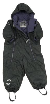 Tmavosivá melírovaná šušťáková zimná kombinéza s kapucňou