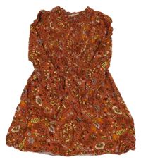 Hnědé květované lehké šaty