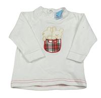 Nové - Biele tričko s králikmi a kockovanou vreckom