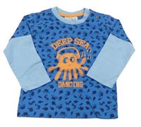 Modro-světlemodré triko s chobotnicí a rybkami Ergee
