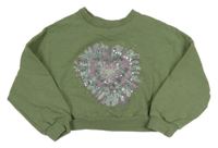 Khaki crop mikina s batikovaným srdcem s flitrami Next