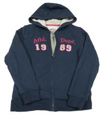 Tmavomodrá zateplená propínací mikina s číslem a kapucí Alive