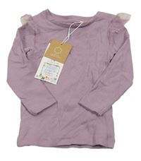 Nové - Starorůžové žebrované triko s tylovými volánky Name it