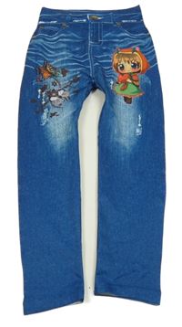 Modré legíny riflového vzhledu s dívkou