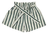 Bielo-tmavozelené pruhované sukňové kraťasy s opaskom Shein