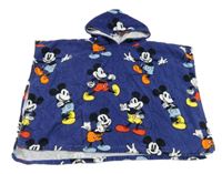 Tmavomodré froté osuškové pončo s Mickeym a kapucňou Matalan
