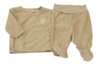 2set - Pískové žebrované sametové propínací triko s měsícem + polodupky