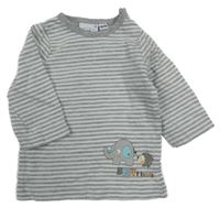 Šedo-bílé pruhované triko se slonem a ježkem Bubble Gum