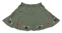 Khaki tepláková sukňa s čmeláky a lienkami