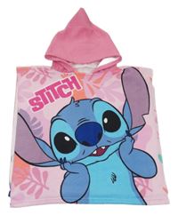 Ružové froté osuškové pončo so Stitchem a kapucňou Disney