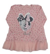 Růžové triko s Minnie z překlápěcích flitrů a srdíčky Disney