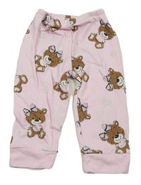 Světlerůžové žebrované pyžamové kalhoty s medvědy 