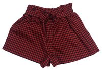 Červeno-čierne vzorované úpletové kraťasy s opaskom Primark