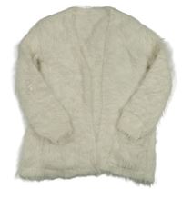 Bílý chlupatý svetrový cardigan
