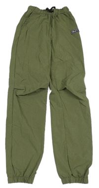 Khaki šusťákové cuff kalhoty s nášivkou shein