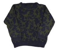 Tmavomodro-khaki vzorovaný sveter F&F