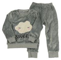 Sivé plyšové pyžama s mrakem