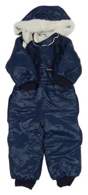 Tmavomodrá šušťáková zimná kombinéza s kapucňou