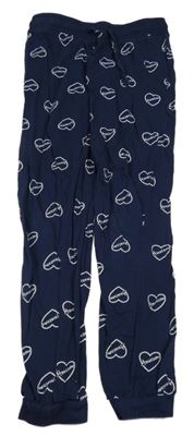 Tmavomodré vzorované ľahké tepláky so srdiečkami Page one young