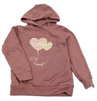 Staroružová mikina so srdiečkami a kapucňou Topolino