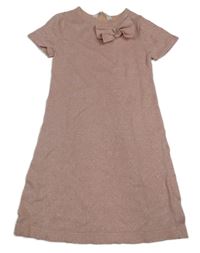 Svetloružové trblietavé pletené šaty s mašlou H&M