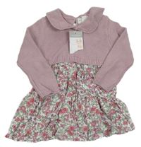 Nové - růžové pletené šaty s lehkou květovanou sukní Primark
