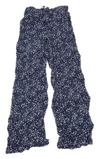 Tmavomodro-biele kvetované ľahké nohavice H&M