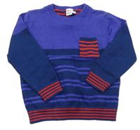 Fialovo-tmavomodrý pruhovaný sveter s vreckom Miniclub