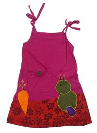 Fuchsiovo-červené bavlnené šaty s mrkví a vtáčikom