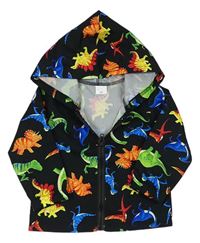 Černá šusťáková bunda s kapucí a dinosaury