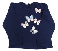 Tmavomodré triko s motýlky H&M